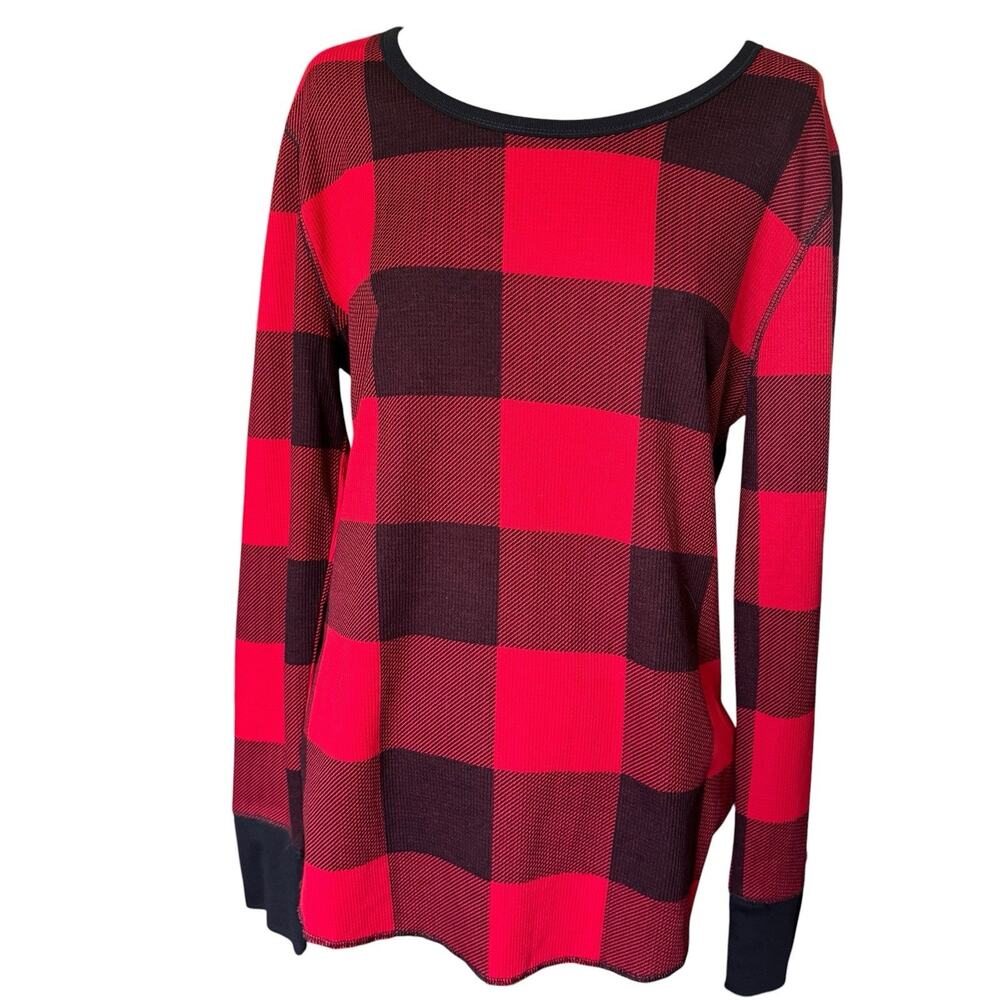 Old Navy Women’s Large Red Black Long Sleeve Thermal Top Buffalo Check Plaid
